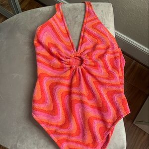pink and orange zara knit body suit, size xs